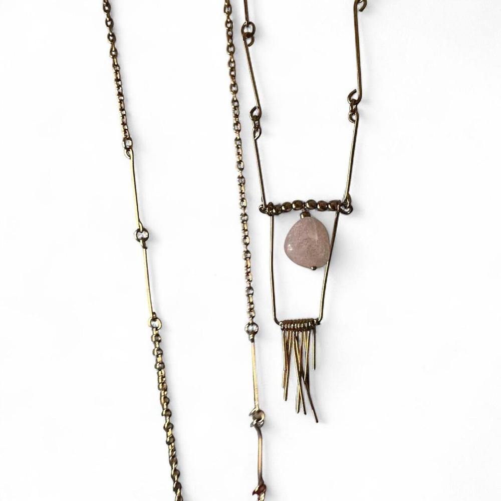 Elegant Gold Necklace with Pink quartz stone